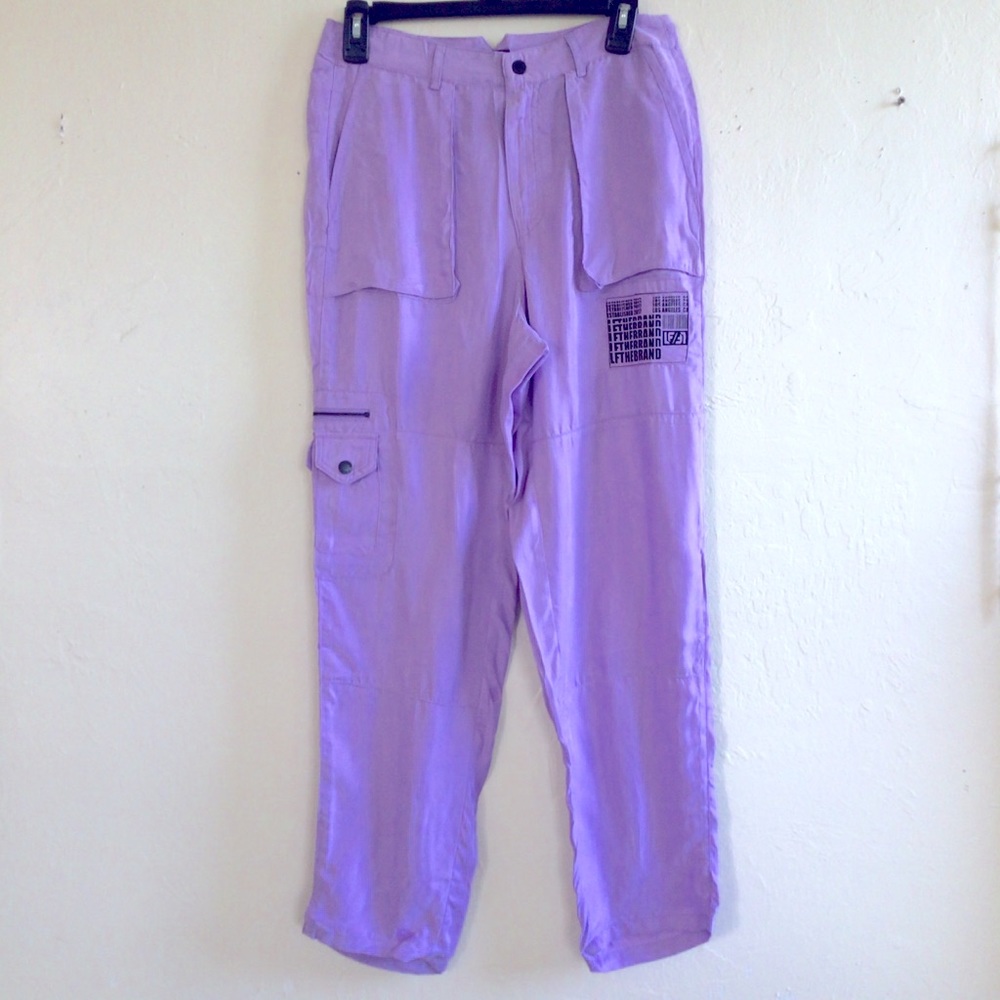 NEW LF THE BRAND PURPLE CARGO PANTS SPELLOUT